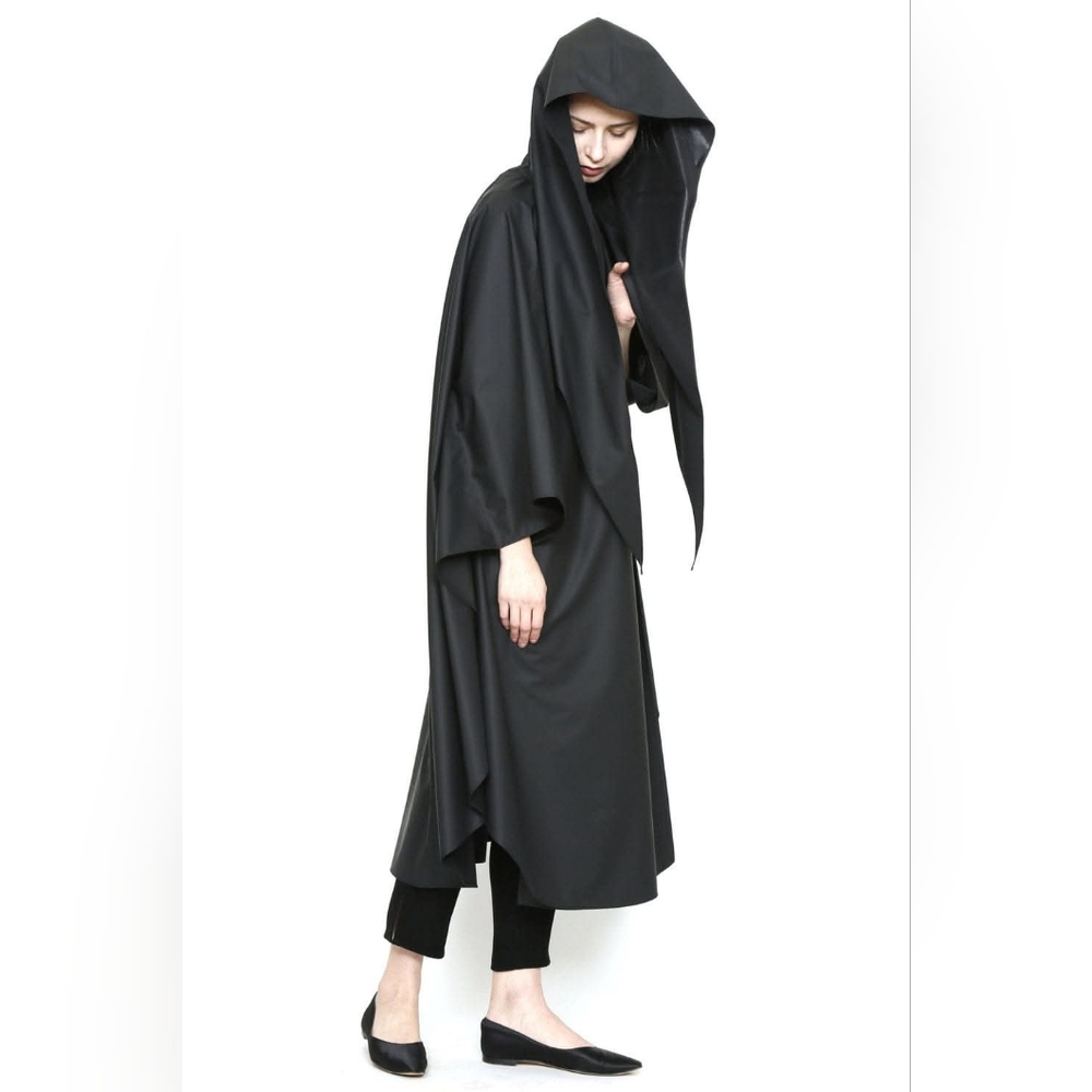 Yeohlee Black Hooded Wool Cloak Coat Cape